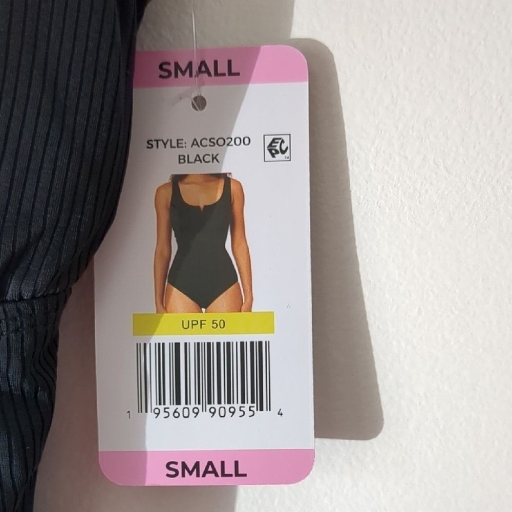 Anne Cole  Black Ribbed One‎ Piece Swimsuit Style ACS0200 Size Small UPF 50